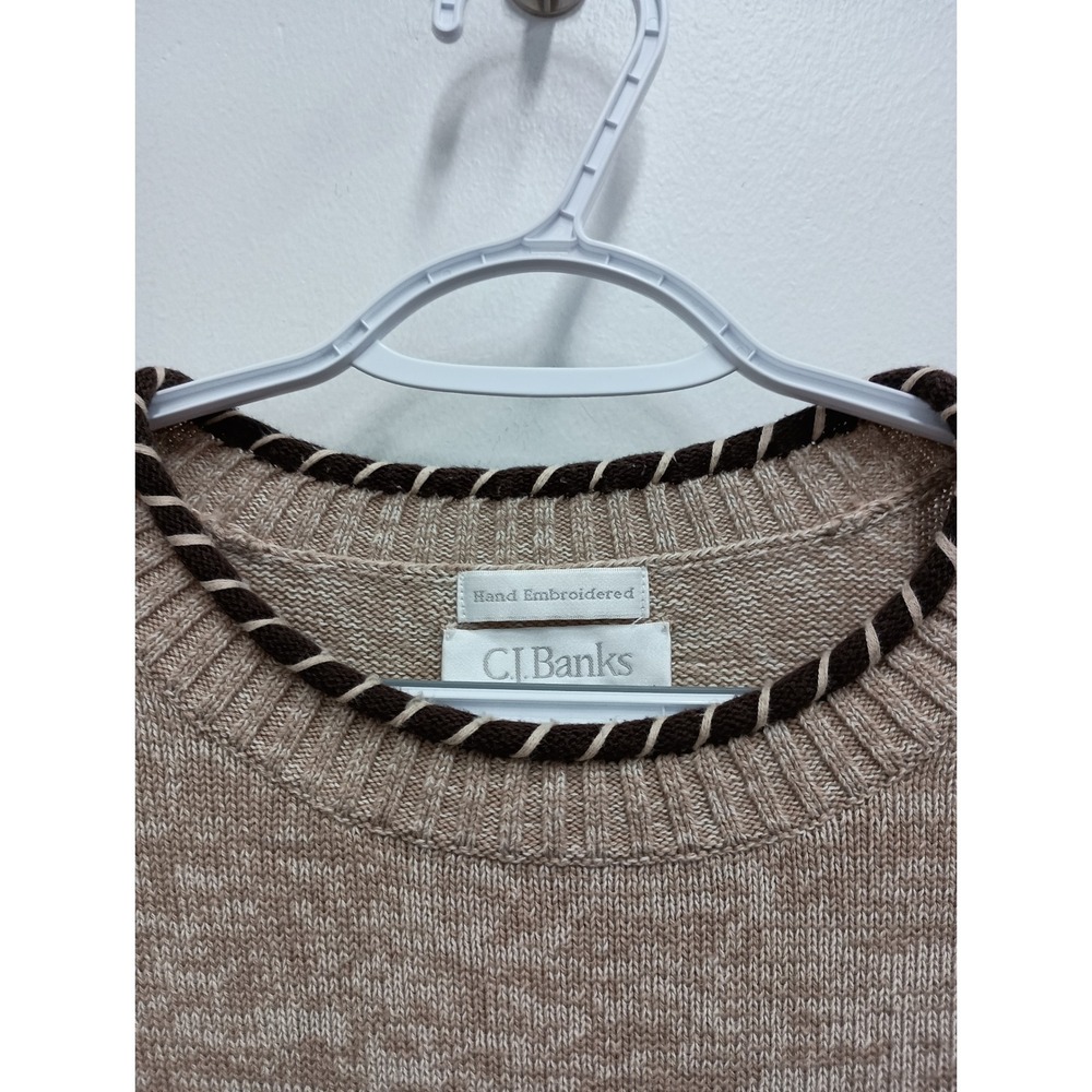 90s VTG CJ Banks Sweater Womens 1X Tan Rooster Hand Embroidered Farmcore Cotton - Picture 3 of 11